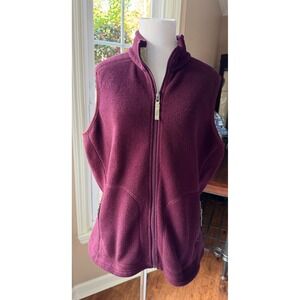 Eddie Bauer Womens Fleece Vest Burgundy Full Zip Pockets Size XL